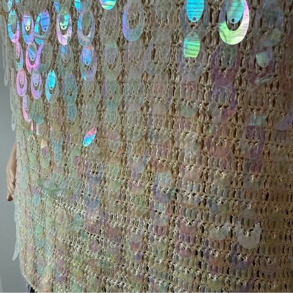 John Paul Richard cream pailette iridescent sequin fine knit  tank top M - Picture 4 of 8